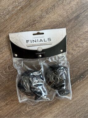 Cambria Premier Curvy Leaf Finials Matte Brown Set of 2 New Sealed 245268